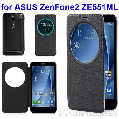 With Circle View Window Frosted Pattern Flip Leather Case for ASUS ZenFone 2 ZE551ML Cover